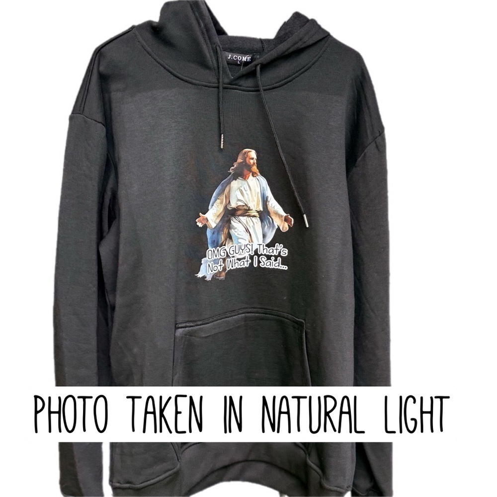 The Blind Medium | Black Oversized Hoodie Pullover with Funny Jesus Meme graphic - Picture 8 of 16
